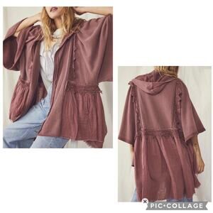 Free People Hey Girl Lace Peplum Hoodie Full Zip Slouchy Whimsigoth Jacket M